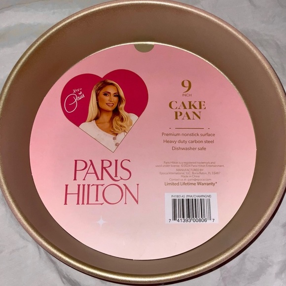 NWT Paris Hilton Pink 9 inch Cake Pan & 2 PIECE TOOL SET - Gold Spoon & Turner - Picture 10 of 16